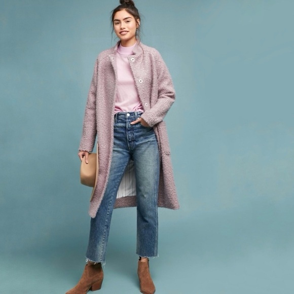 Anthropologie Greyson Windermere Boucle Buckled Tweed Teddy Coat Lilac XS - Picture 2 of 16